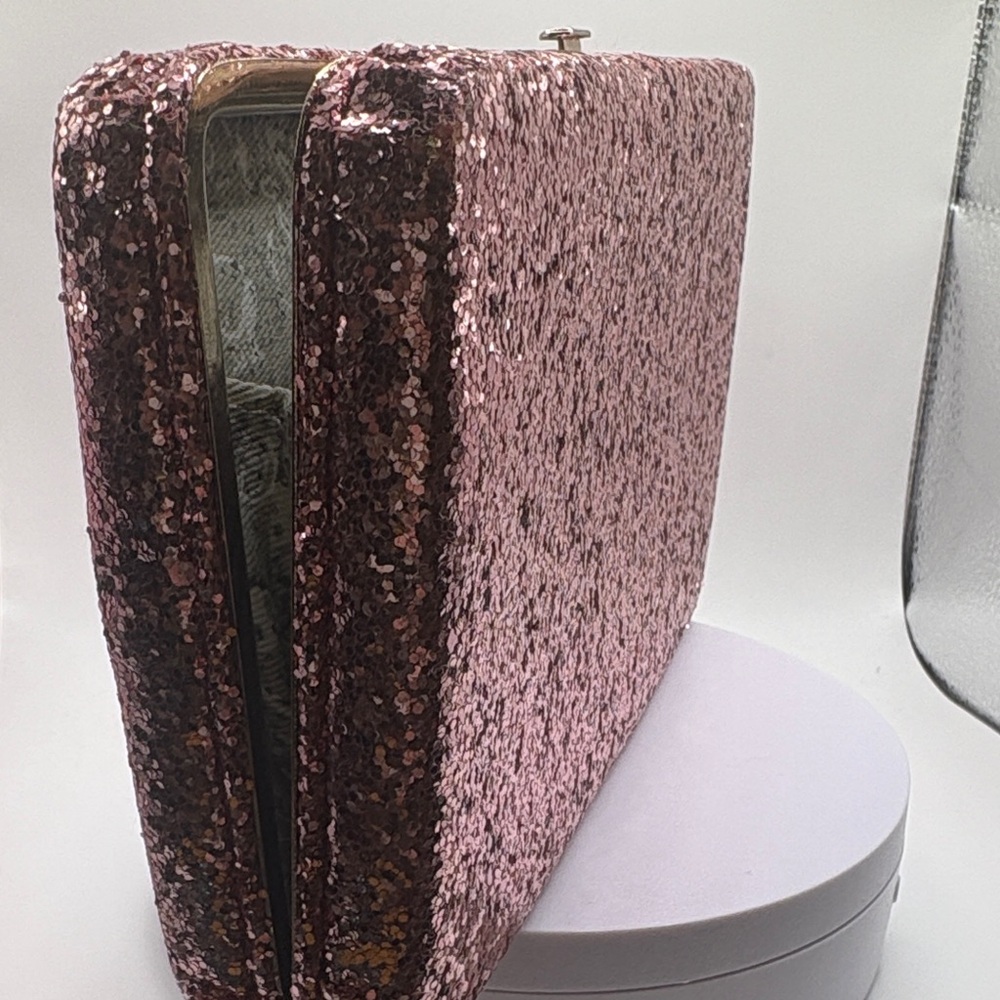 The Limited Rose Gold Glitter Box Clutch Evening Bag EUC - Picture 6 of 11